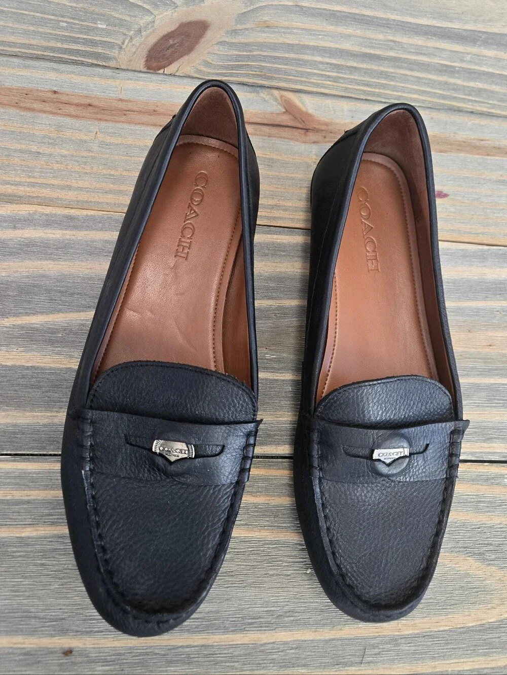 COACH FG1268 Leather Penny Loafers Black Size 9.5 B